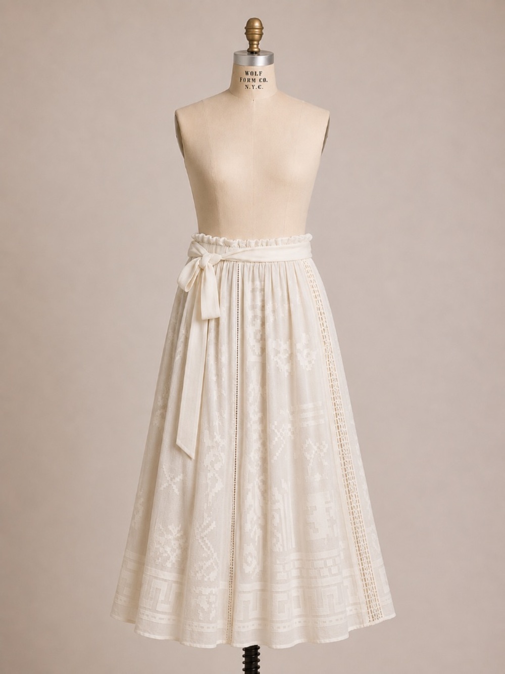 Anthropologie Bohemian Ivory Embroidered Maxi Skirt